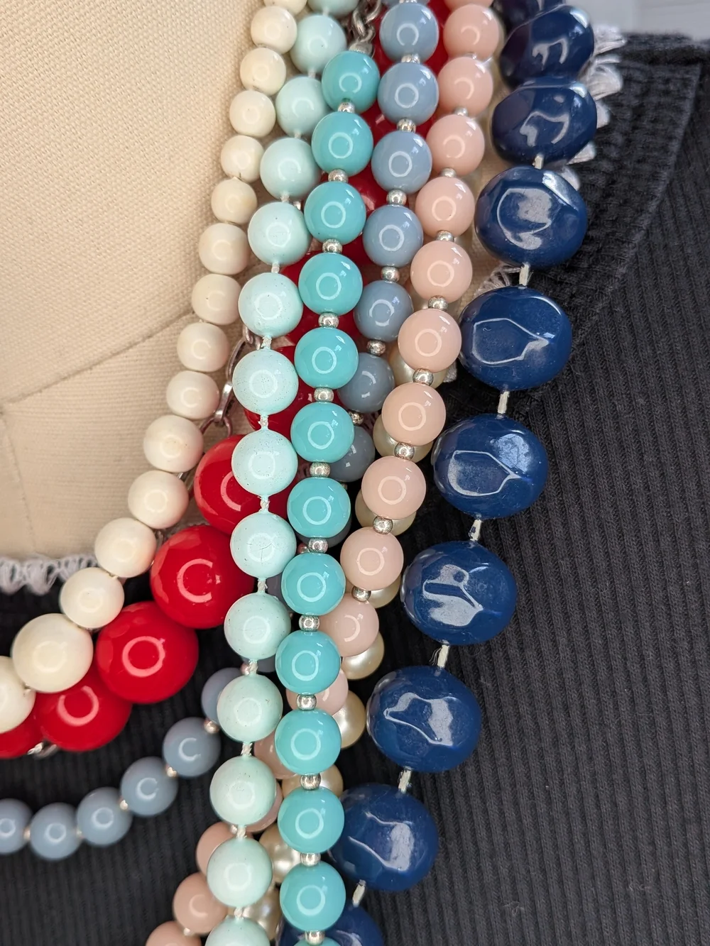 6pc Vintage Plastic Acrylic Bead Necklace Lot Mod Chunky Red Navy Pastel